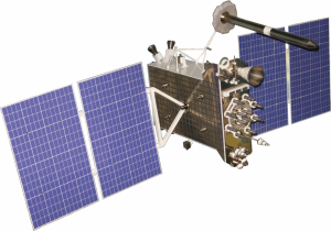 Computergrafik eines Uragan-K Satelliten