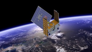 Computergrafik eines GNOMES Satelliten im Erdorbit