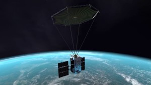 Computergrafik des R3D2 Satelliten im Orbit