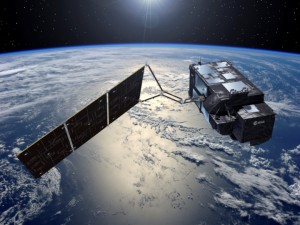 Computergrafik eines Sentinel 3 im Orbit