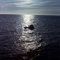 die Kapsel von Skylab 4 in der Morgendämmerung des 7. Februar 1974