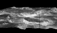 3D Visualisierung des „Galindo“ Quadranten der Venus generiert aus „Magellan“ SAR- und Radiometer-Daten